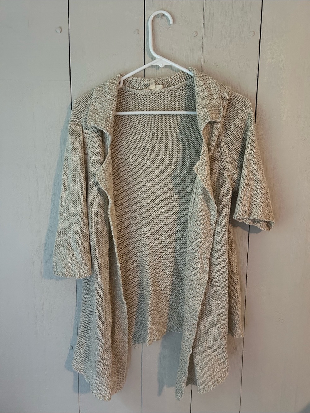 Eileen Fisher Open-Front Beige Knit Cardigan